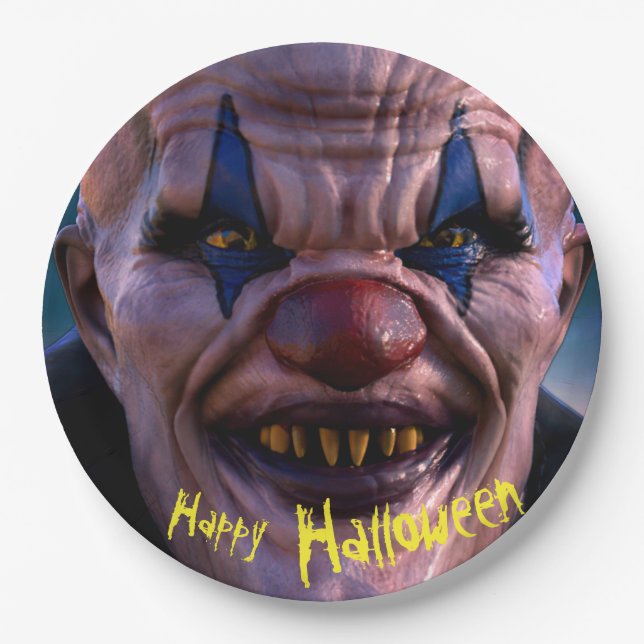 Halloween 3D Scary Clown Paper Plates (Front)