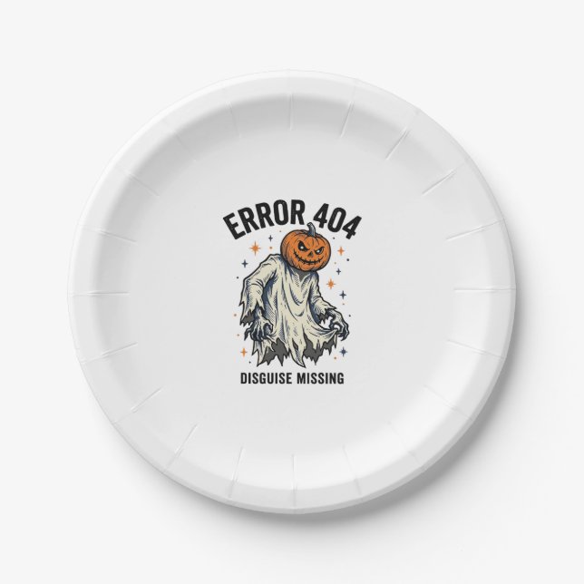 Halloween 404 Costume Pumpkin Ghost Error Design_1 Paper Plates (Front)