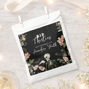 Halloween 40th Birthday Pink Floral Skeleton Party Favor Bag