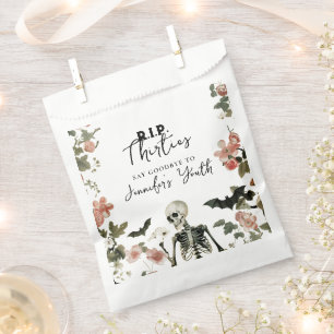 Halloween 40th Birthday Pink Floral Skeleton Party Favor Bag
