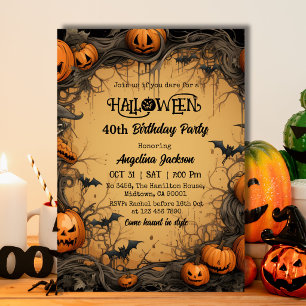 Halloween 40th Birthday Pumpkin Vintage Spooky Invitation