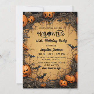 Halloween 45th Birthday Pumpkin Vintage Spooky Invitation