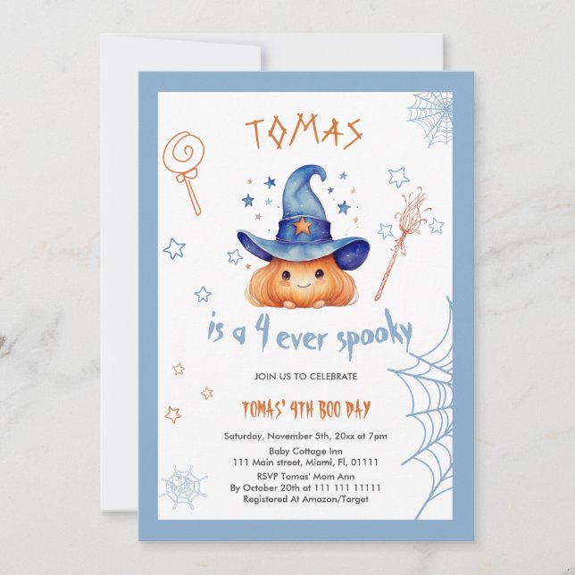 Halloween 4th Birthday Invitation  (Front)