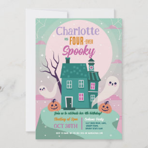 Halloween 4th Party Four Girl Ghost House Haunted Invitation