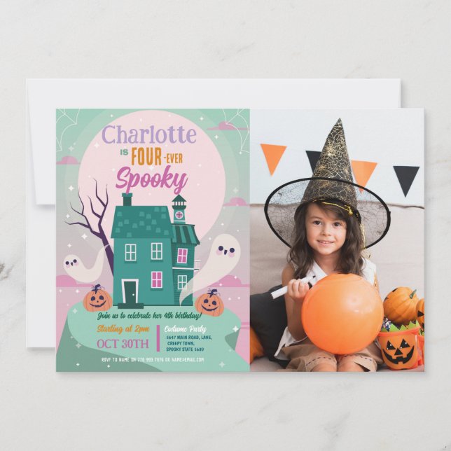 Halloween 4th Party Photo Ghost House Haunted Invitation (Front)