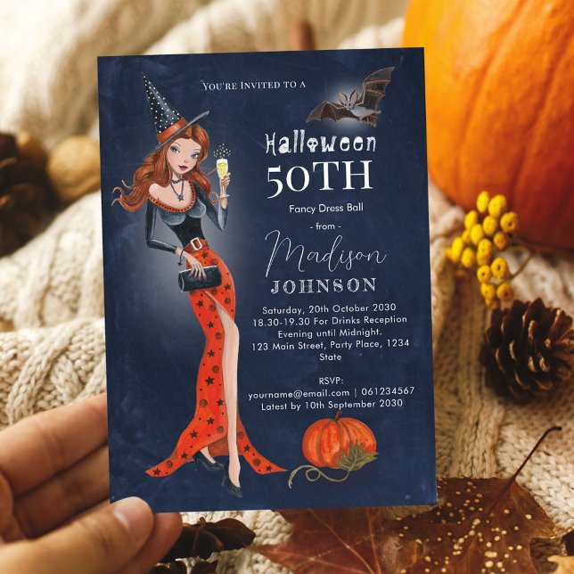 Halloween 50 th Birthday Party Invitation  (Halloween Birthday Party)