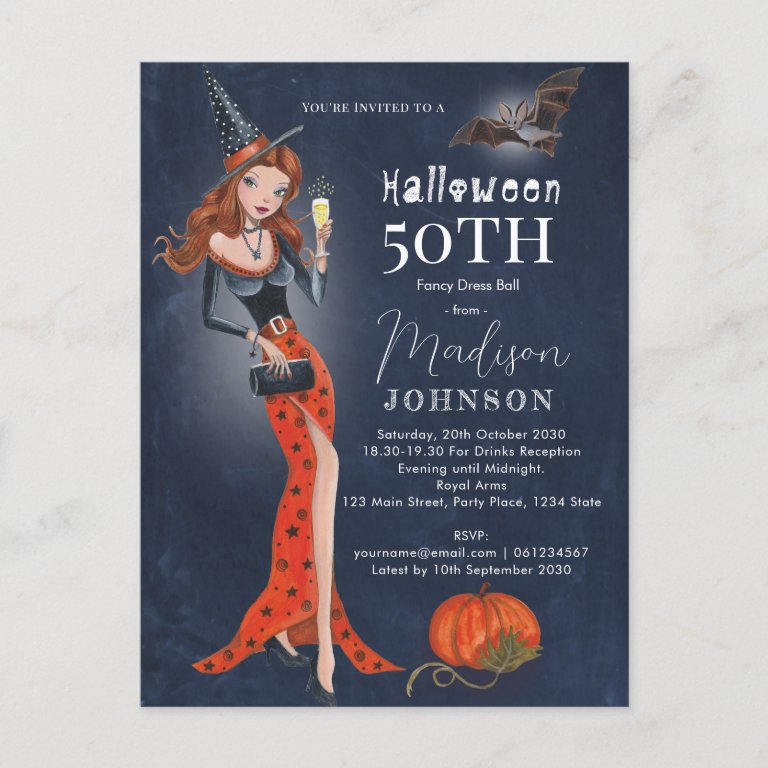 Halloween 50 th Birthday Party Invitation Postcard