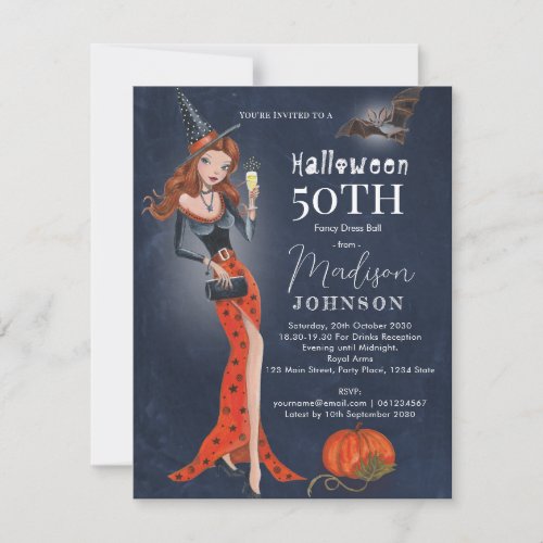 Halloween 50 th Birthday Party Invitation Postcard