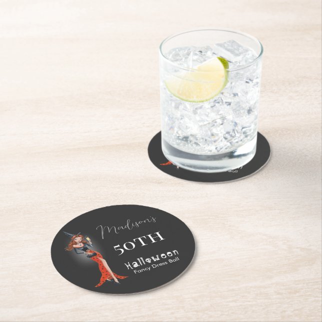 Halloween 50 th Birthday Party Round Paper Coaster (Insitu)