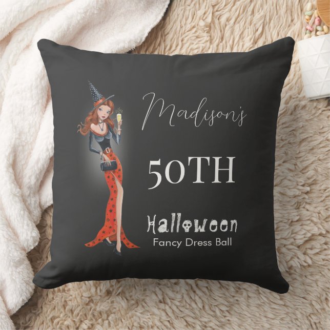 Halloween 50 th Birthday Party Throw Pillow (Blanket)