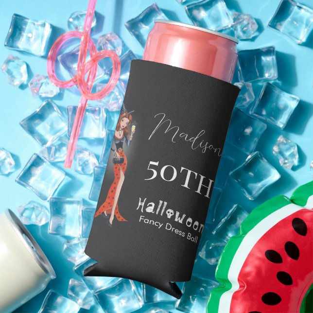 Halloween 50 th Woman Birthday Party Seltzer Can Cooler (In Situ Summer)