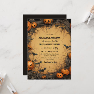 Halloween 50th Birthday Pumpkin Vintage Spooky bat Invitation