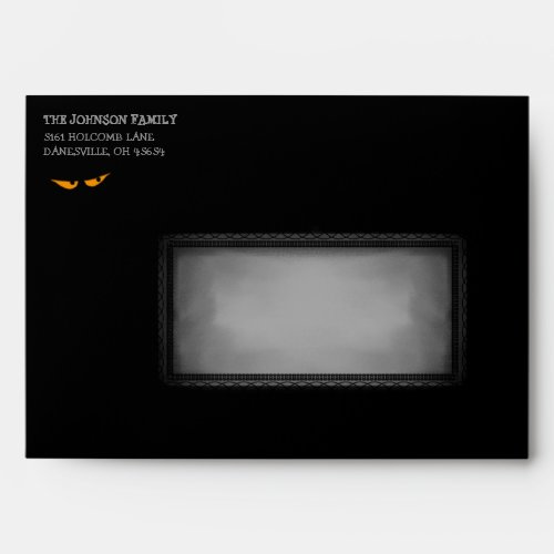 Halloween 5x7 Invite Black and Orange Eye Envelope