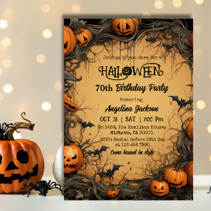 Halloween 70th Birthday Pumpkin Vintage Spooky Invitation
