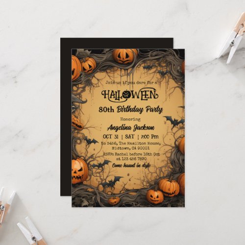 Halloween 80th Birthday Pumpkin Vintage Spooky Invitation