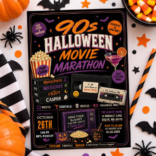 Halloween 90s Retro Movie Marathon VHS Movie Night Invitation