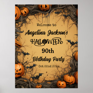 Halloween 90th Birthday Party Pumpkin welcome Poster