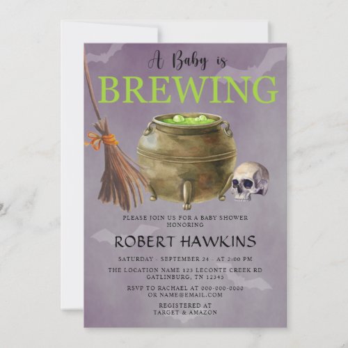 Halloween A Baby is Brewing Baby Shower Invitation