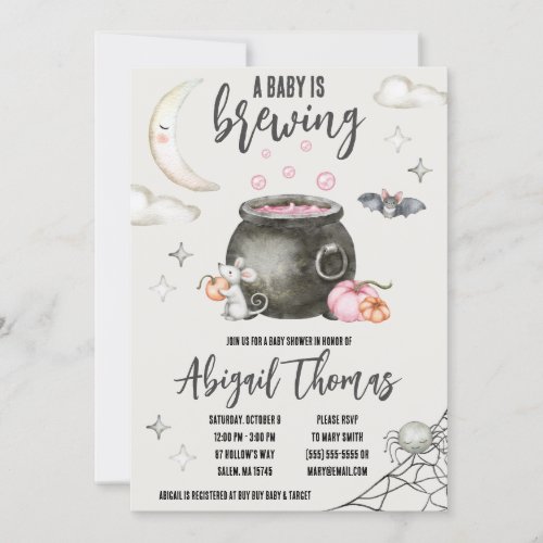 Halloween A Baby is Brewing Baby Shower Invitation