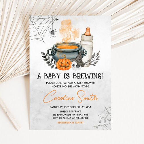 Halloween A Baby is Brewing Baby Shower  Invitation