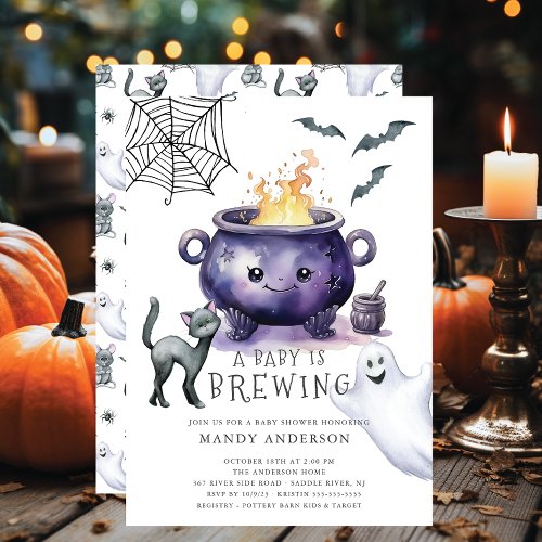 Halloween A Baby is Brewing Baby Shower Invitation