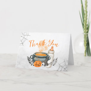 Halloween A Baby is Brewing Baby Shower  Letterpress Thank You Card