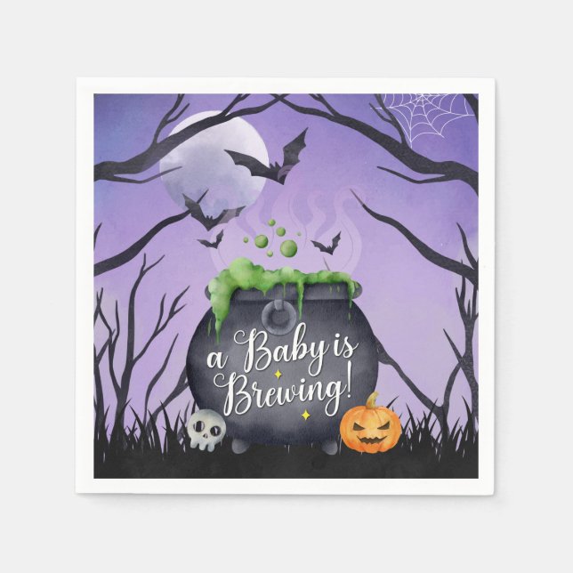 Halloween A Baby is Brewing Baby Shower  Napkins (Front)