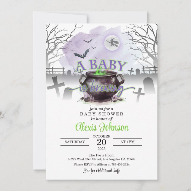 Halloween A Baby is Brewing Baby Shower (P/G) Invitation (Front)