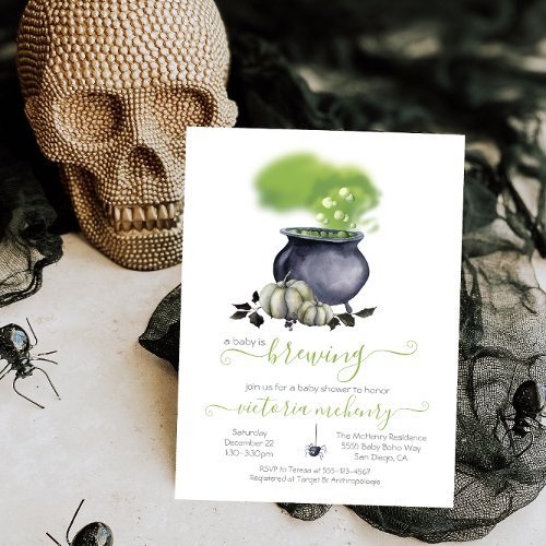 Halloween A Baby is Brewing Caldron Baby Shower Invitation
