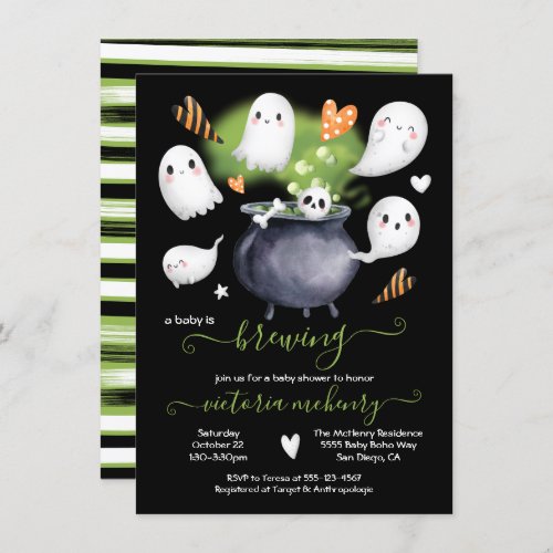 Halloween A Baby is Brewing Cute Ghosts Shower Invitation