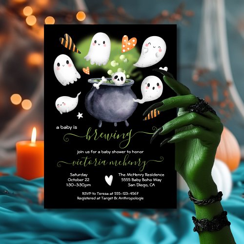 Halloween A Baby is Brewing Cute Ghosts Shower Invitation