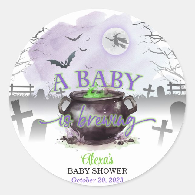 Halloween A Baby is Brewing (P/G) Classic Round Sticker (Front)