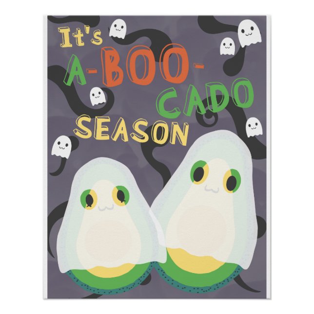 Halloween A-BOO-Cado Spooky Cute Avocado Ghosts Poster (Front)