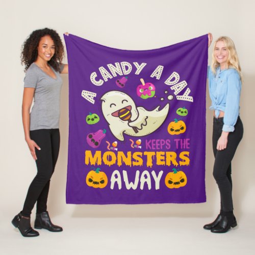 Halloween A Candy A Day Keeps The Monsters Away Fleece Blanket