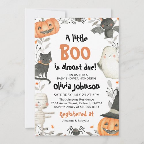 Halloween A Little Boo Baby Shower Invitation 