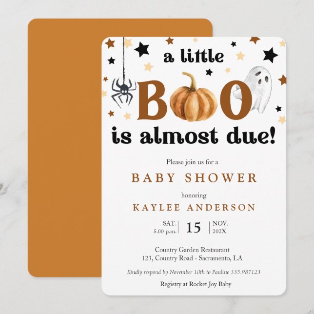 Halloween a little boo Baby shower invitation (Front/Back)