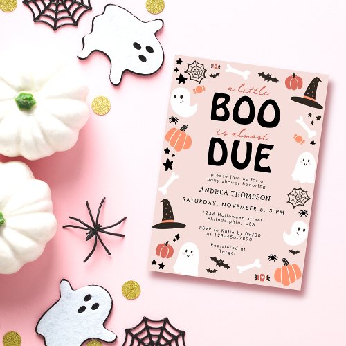 Halloween A Little Boo is Almost Due Baby Shower Invitation