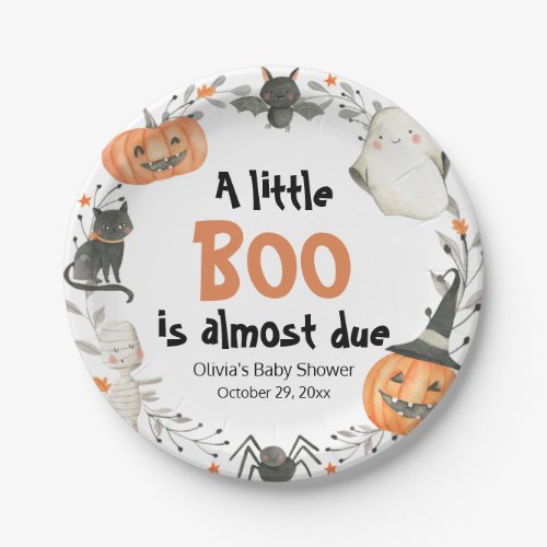 Halloween A Little Boo is almost due Baby Shower Paper Plates