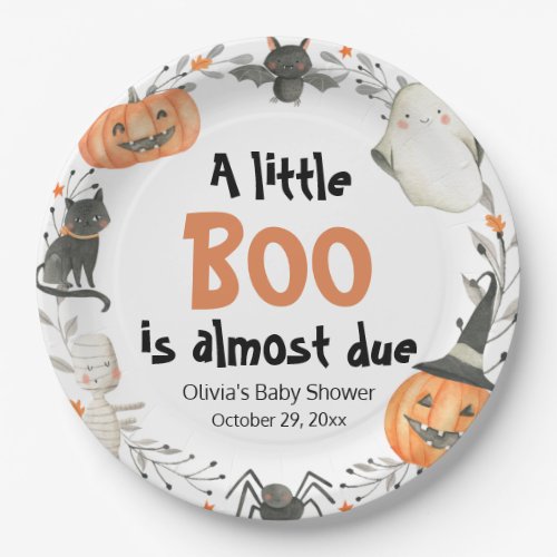 Halloween A Little Boo is almost due Baby Shower Paper Plates