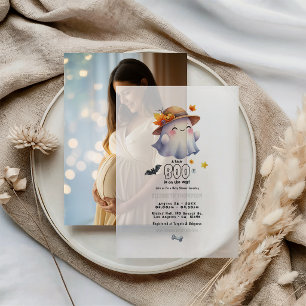 Halloween "A Little Boo is on the Way" Baby Shower Vellum Invitations