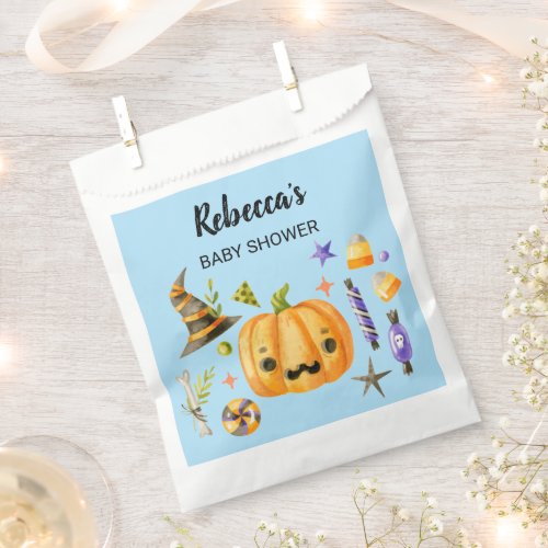 Halloween A Little Boo Pumpkin Baby Shower Blue Favor Bag