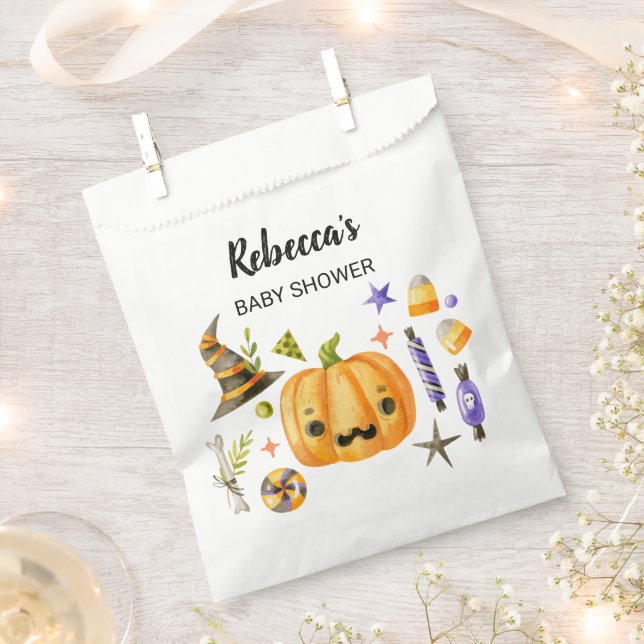 Halloween A Little Boo Pumpkin Baby Shower Favor Bag (Clipped)