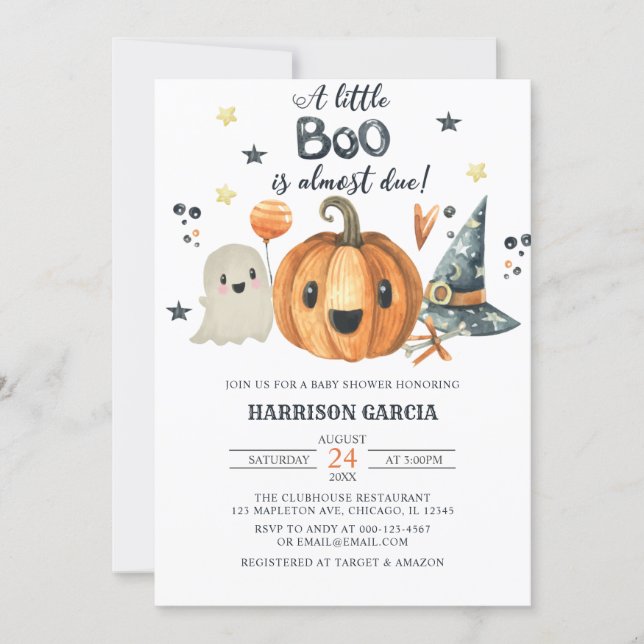 Halloween A Little Boo Pumpkin Baby Shower Invitation (Front)
