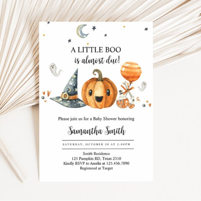 Halloween A Little Boo Pumpkin Baby Shower Invitation (A Little Boo is Almost Due Baby Shower Invitation)