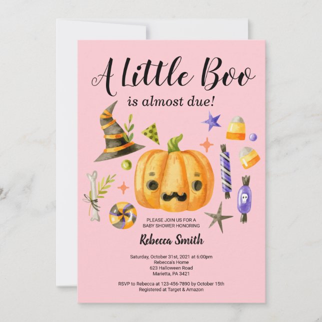 Halloween A Little Boo Pumpkin Girl Baby Shower Invitation (Front)