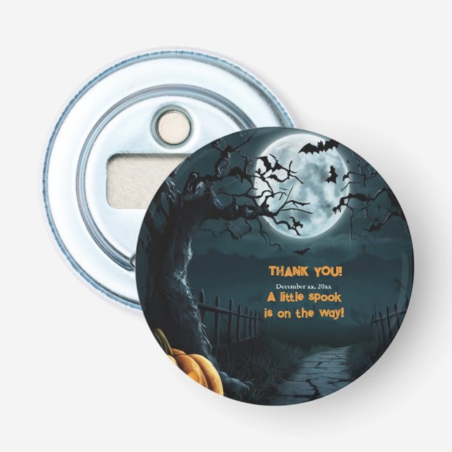 Halloween A Little Spook Pumpkin Baby Shower Bottle Opener (Front)