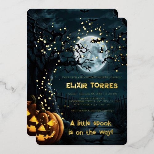 Halloween A Little Spook Pumpkin Baby Shower Foil Foil Invitation