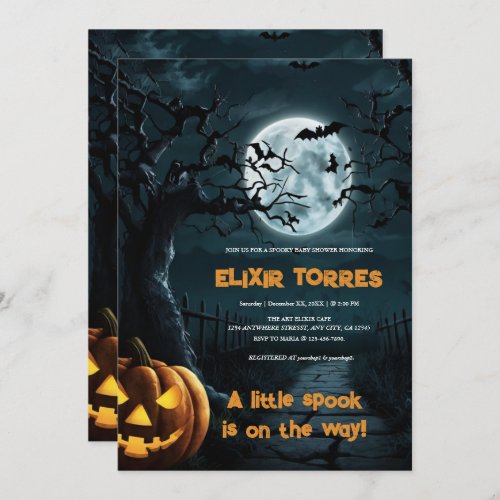 Halloween A Little Spook Pumpkin Baby Shower Invitation