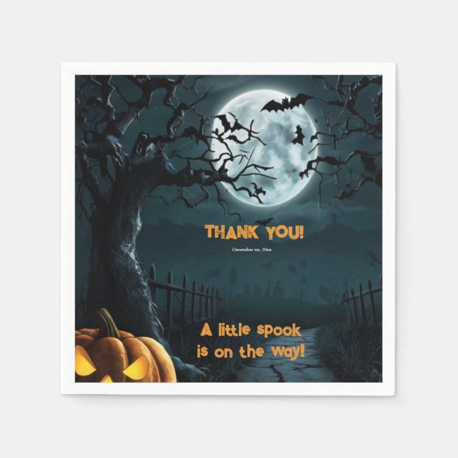 Halloween A Little Spook Pumpkin Baby Shower Napkins (Front)