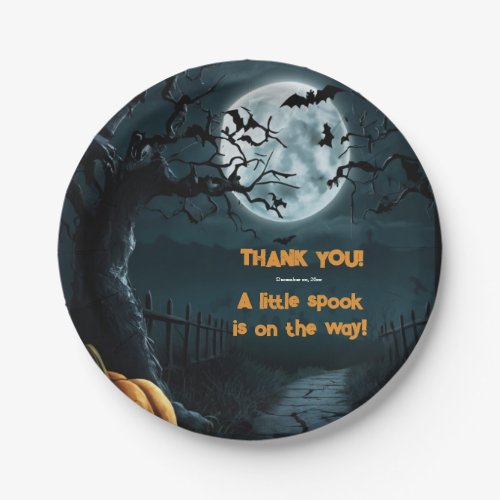 Halloween A Little Spook Pumpkin Baby Shower Paper Plates